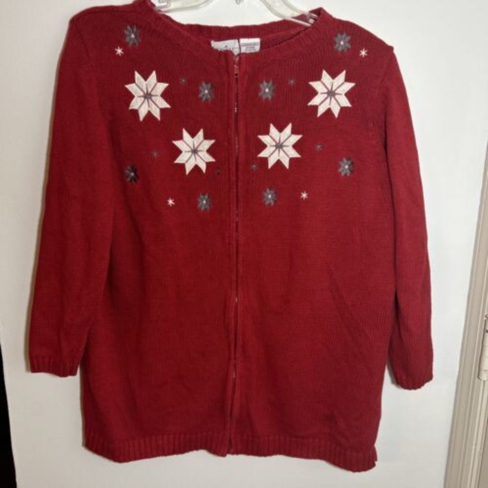 Women’s Vintage Ugly / Tacky Christmas Sweater Lg With Snowflakes Granny Sweater